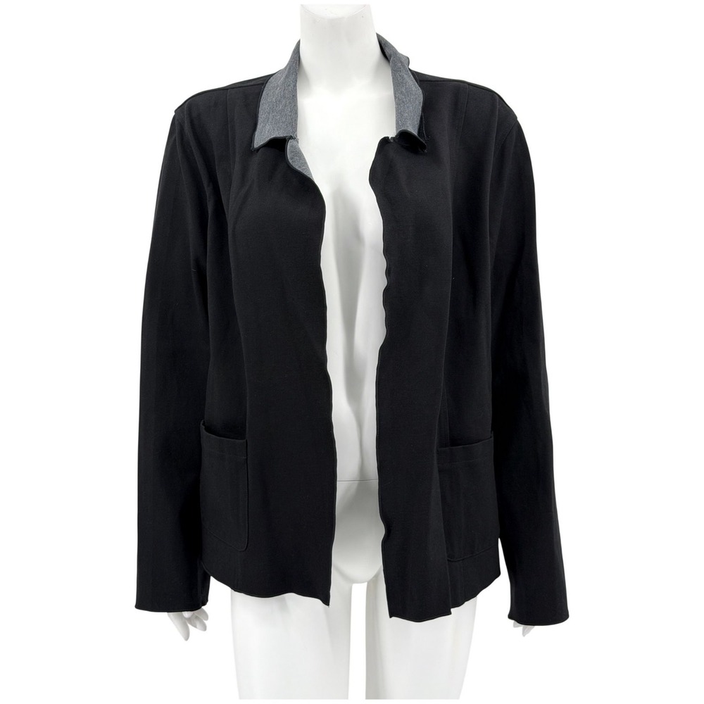 Habitat Cardigan Women XL Black Open Front Lagenlook Work Stretch Travel Neutral